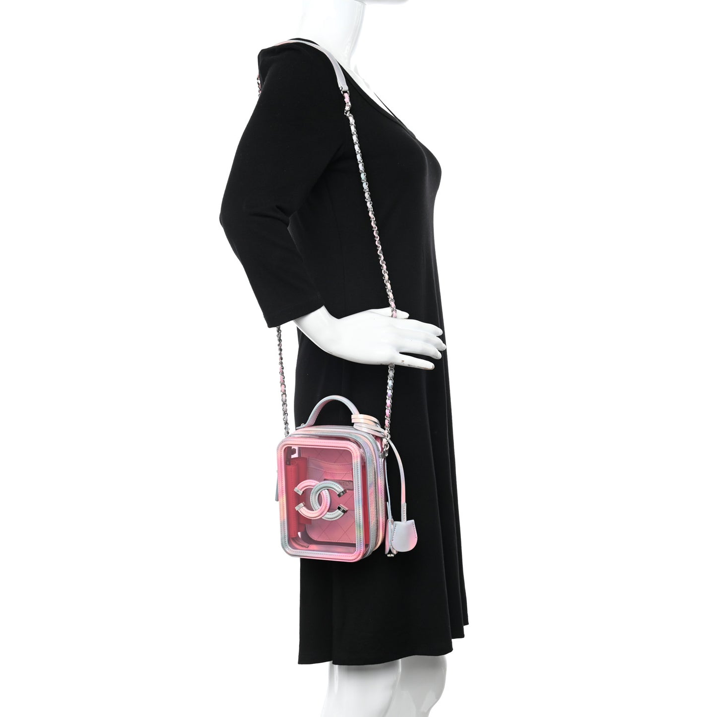PVC Patent Calfskin Patent Lambskin Vertical Vanity Case Pink