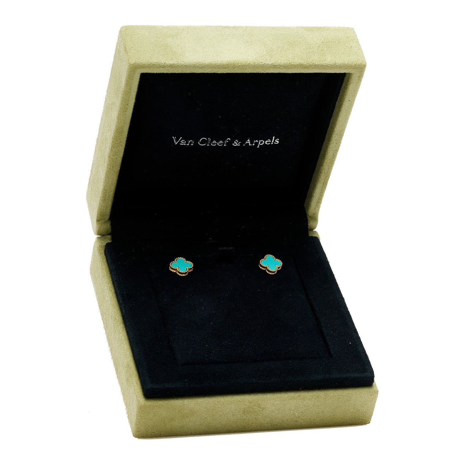 Van Cleef & Arpels 18K Yellow Gold Turquoise Sweet Alhambra Earrings 5 of 5