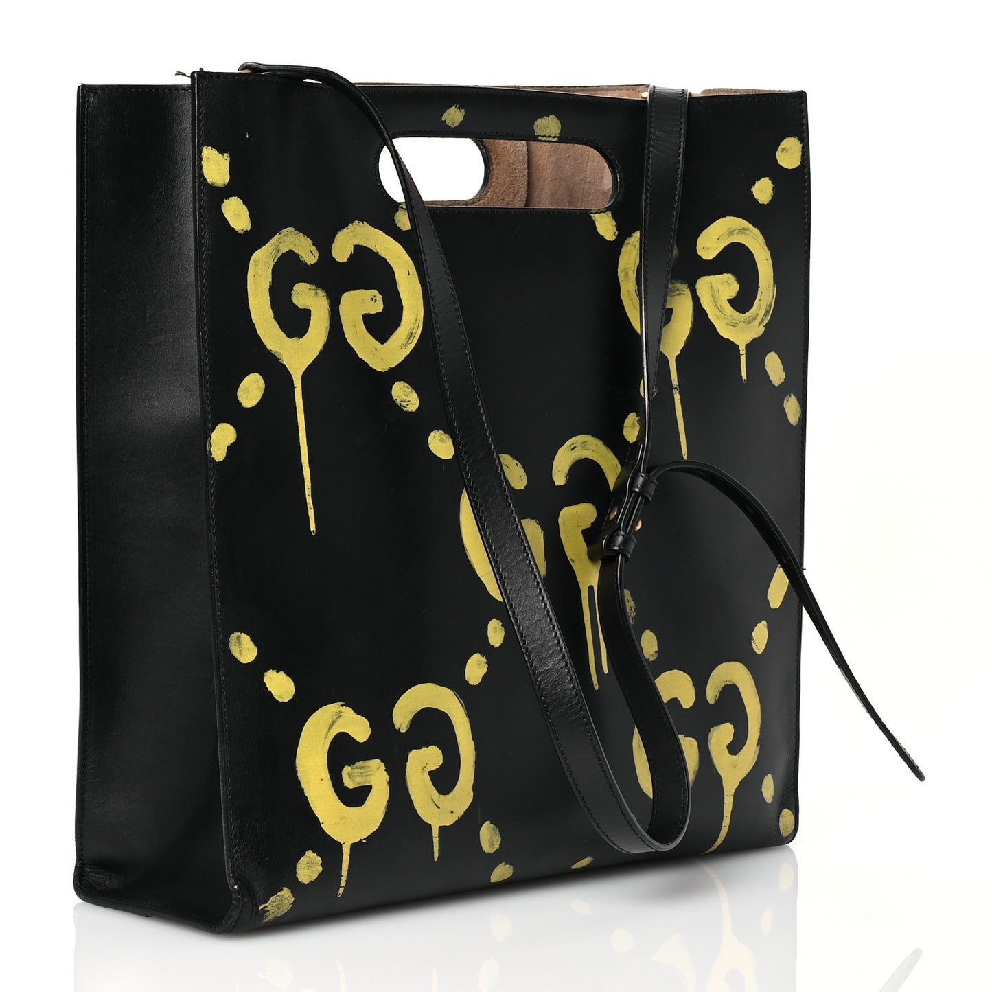 Calfskin GucciGhost Real Medium XL Tote Black Yellow