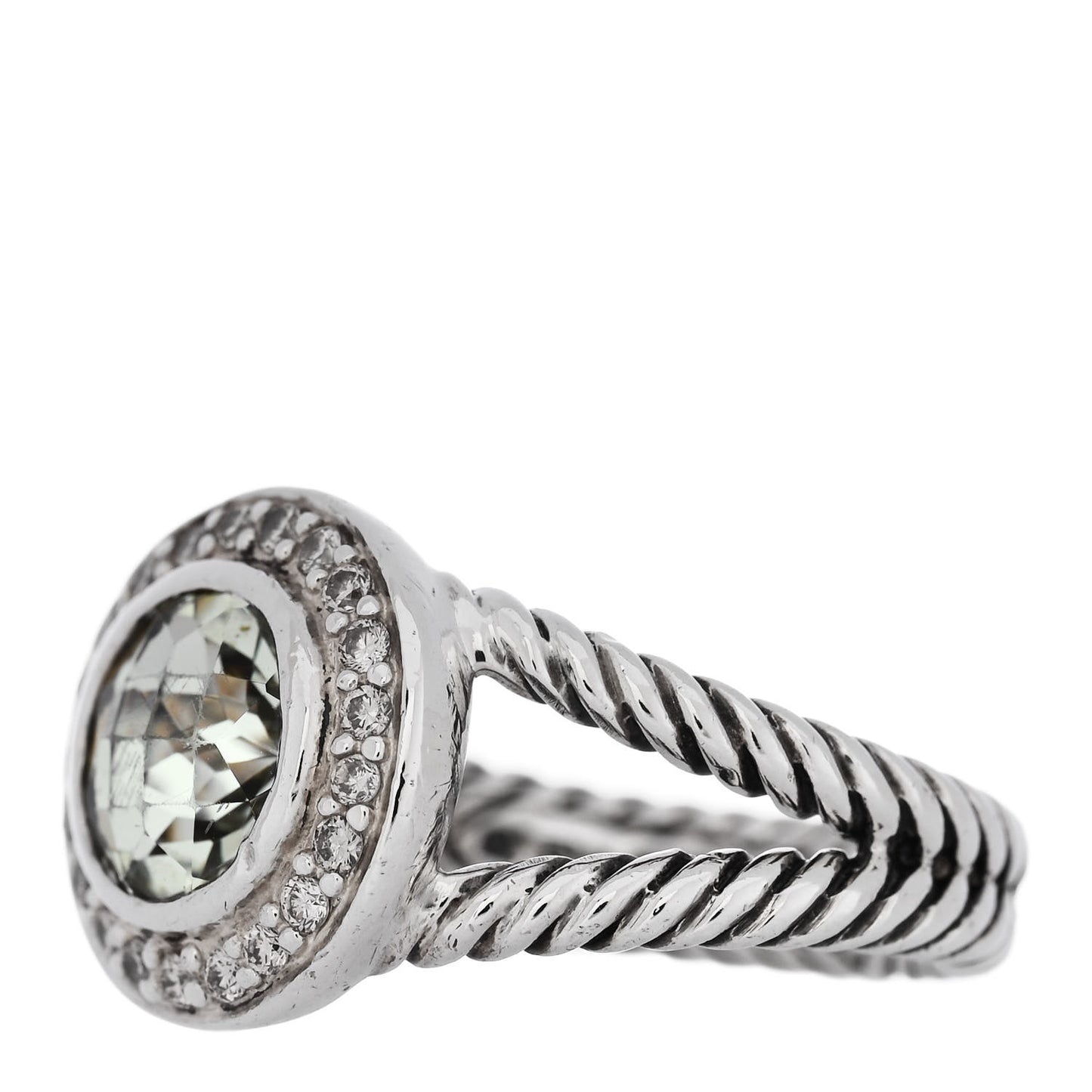 Sterling Silver Diamond Prasiolite 8mm Petite Cerise Ring