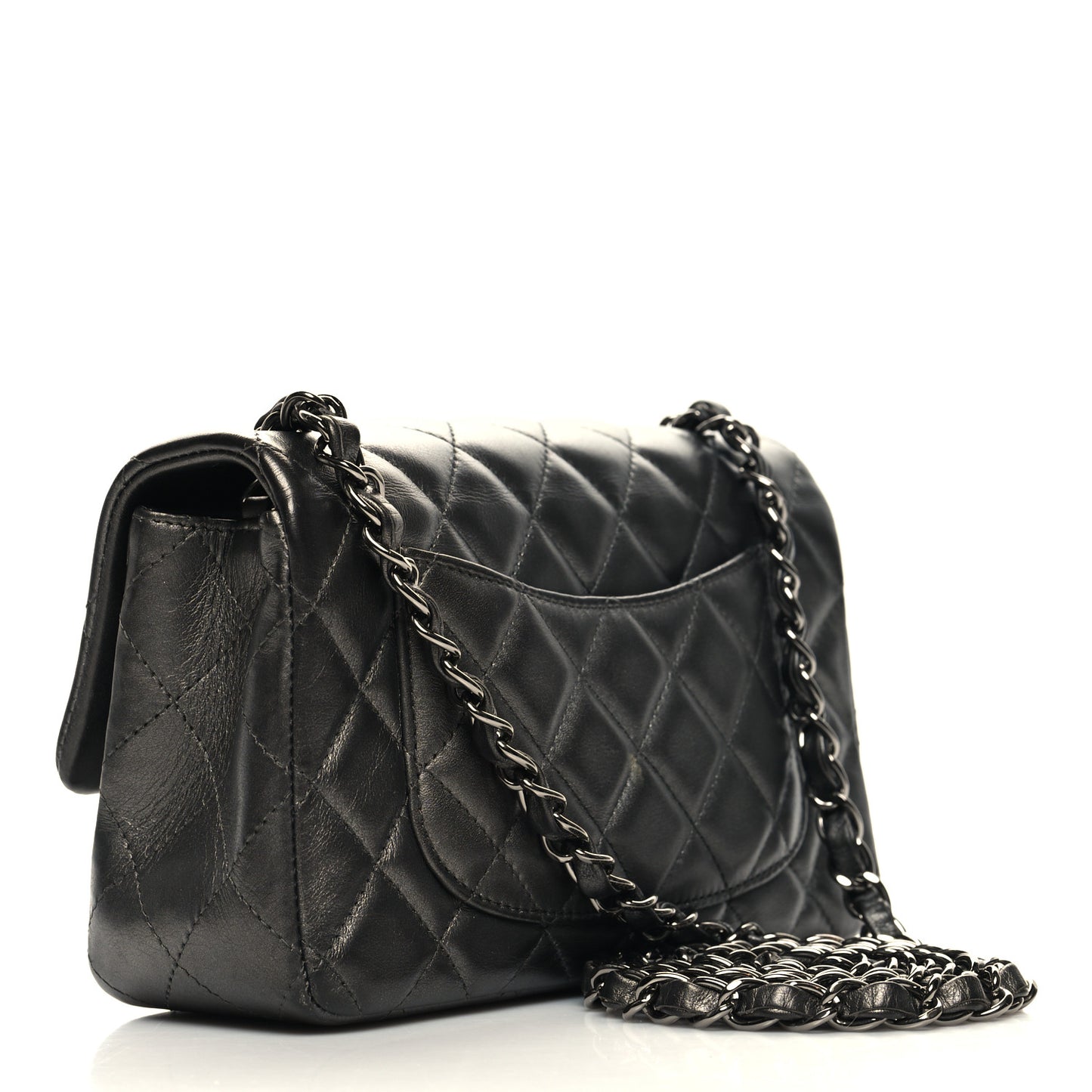 Iridescent Calfskin Quilted Mini Rectangular Flap Charcoal Grey
