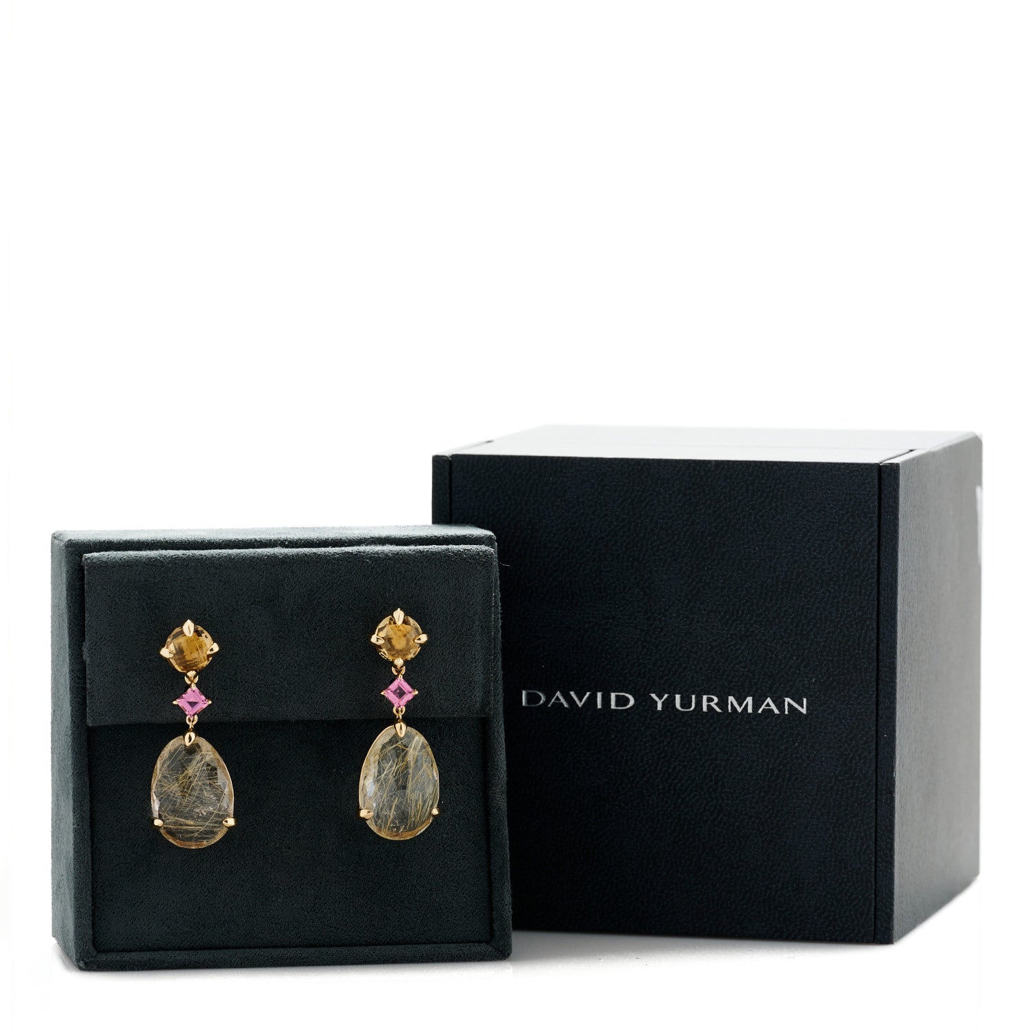 David Yurman 18K Yellow Gold Rutilated Quartz Pink Tourmaline Citrine Chatelaine Drop Earrings 5 of 5