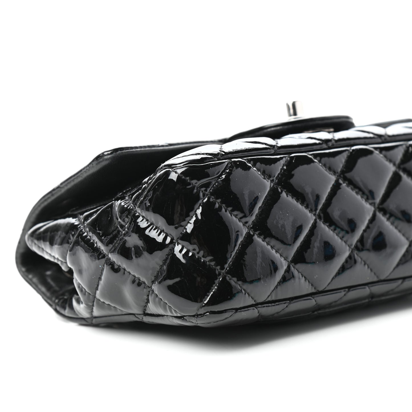 Patent Calfskin Quilted Mini Rectangular Flap Black