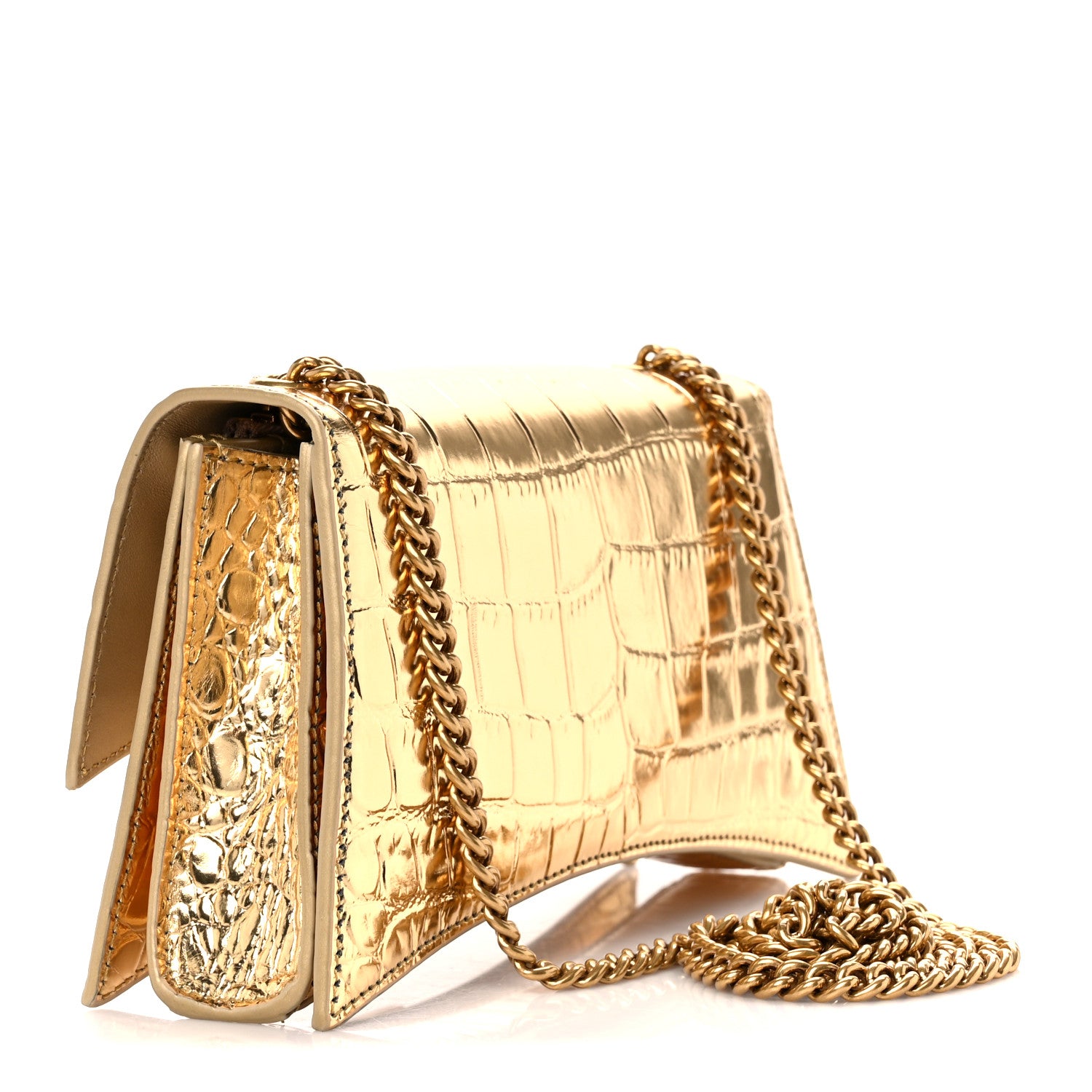 Balenciaga Metallic Supple Calfskin Crocodile XS Crush Chain Bag Gold 3 of 11