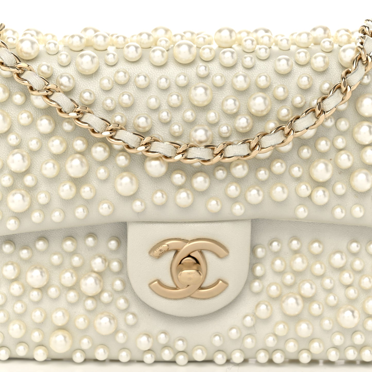 Lambskin Pearls Flap White