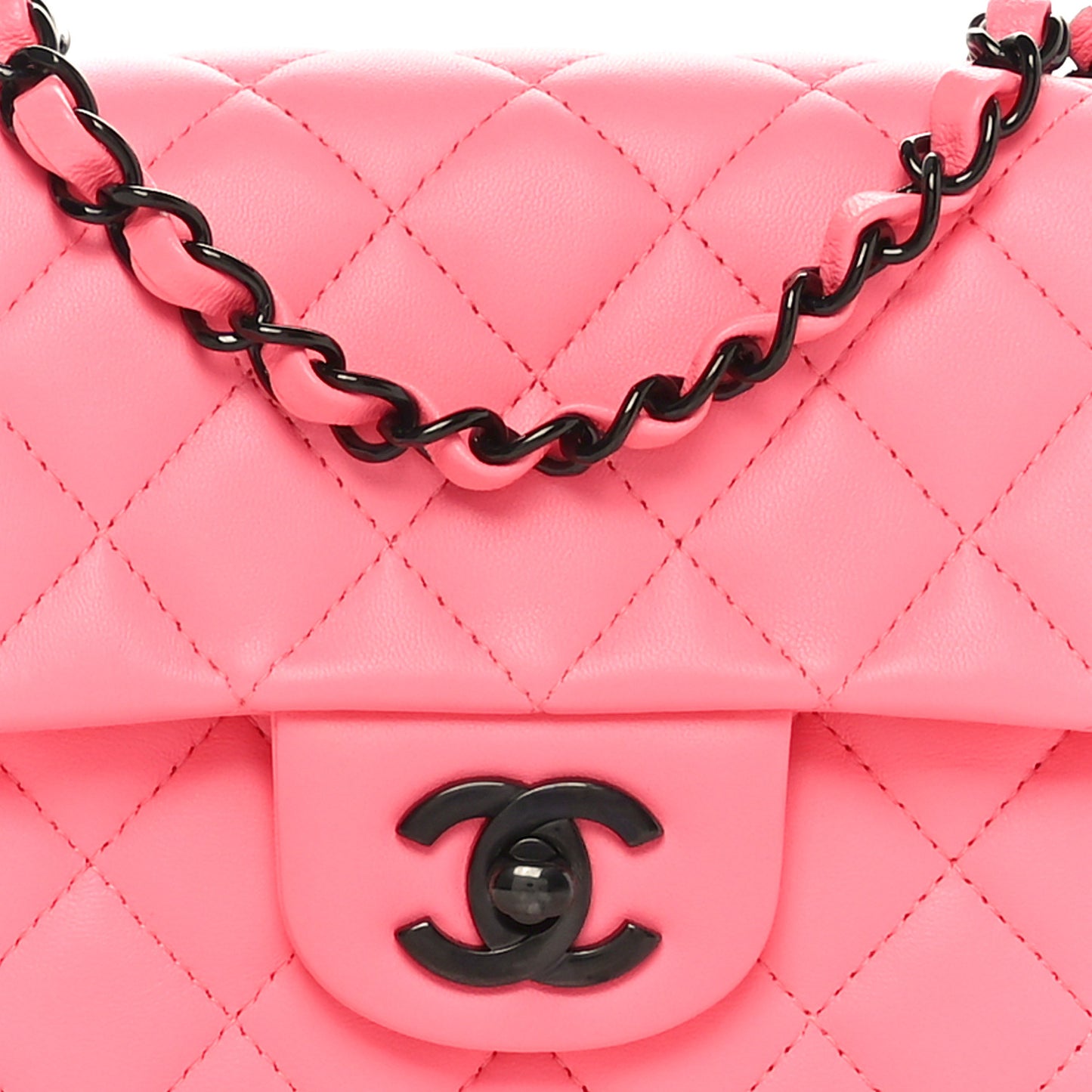 Lambskin Quilted Mini Rectangular Flap Coral Pink