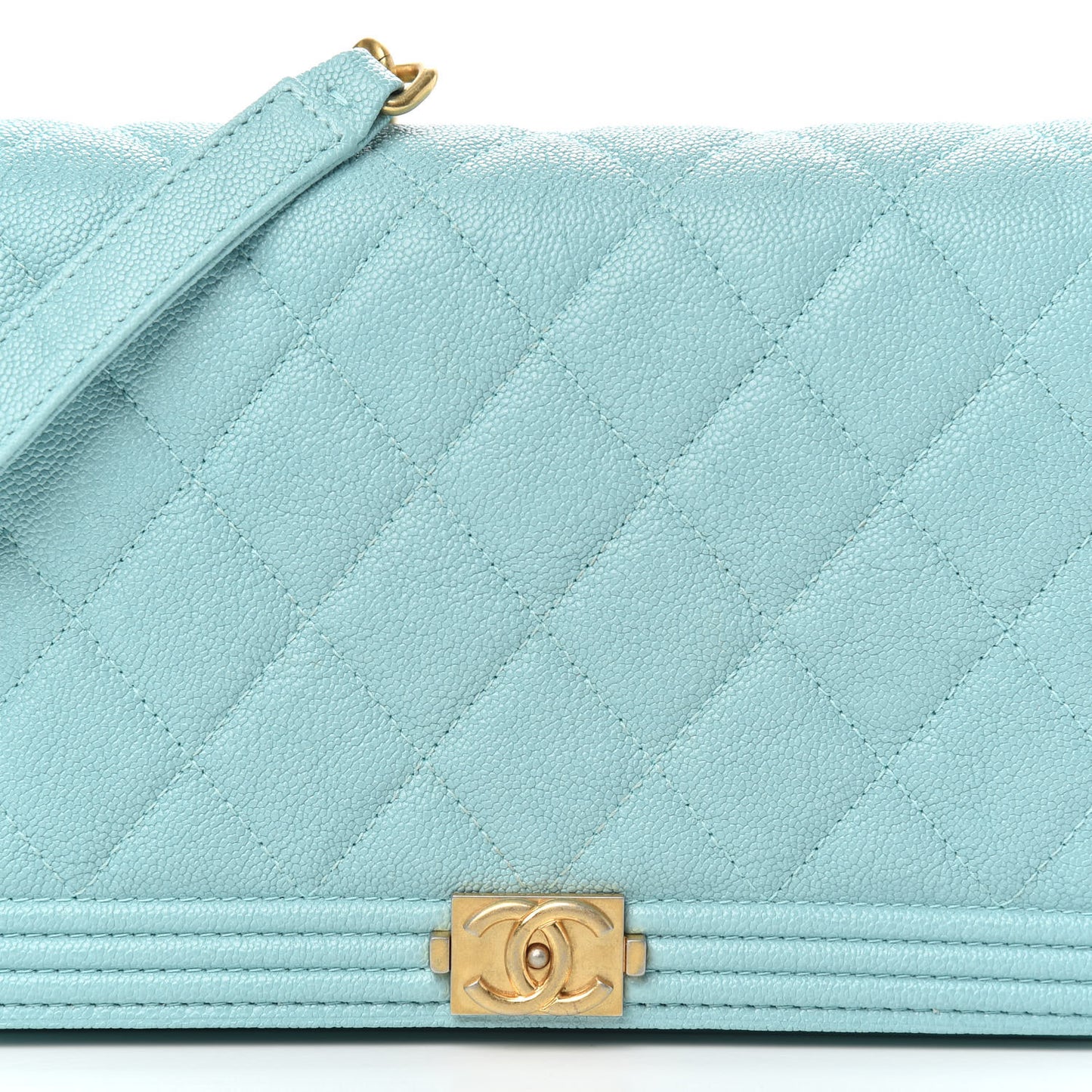 Caviar Quilted Boy Wallet On Chain WOC Light Blue