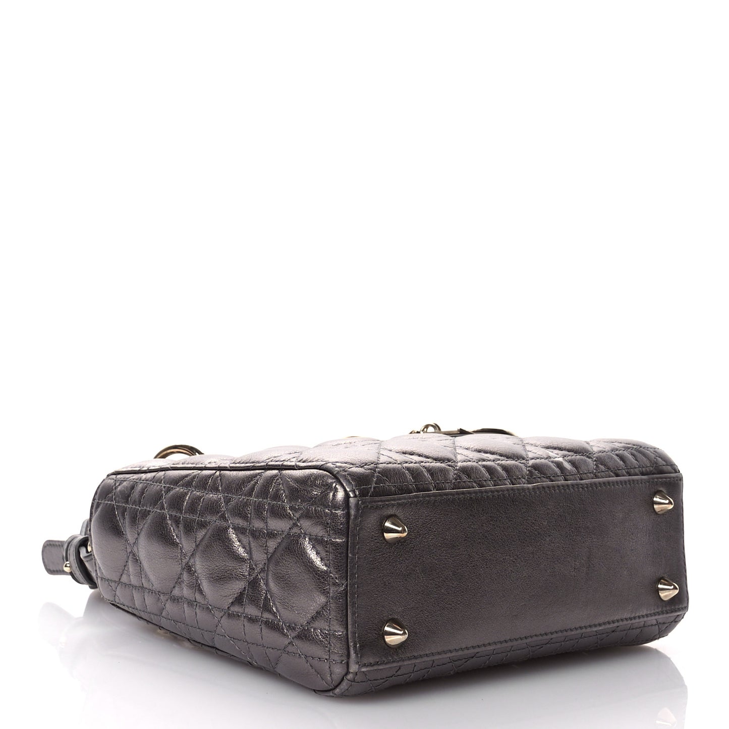 Metallic Grained Calfskin Cannage Small Lady Dior Gunmetal