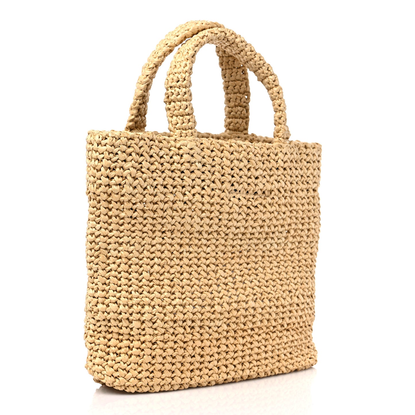 Yarn Raffia Effect Crochet Embroidered Small Logo Tote Naturale