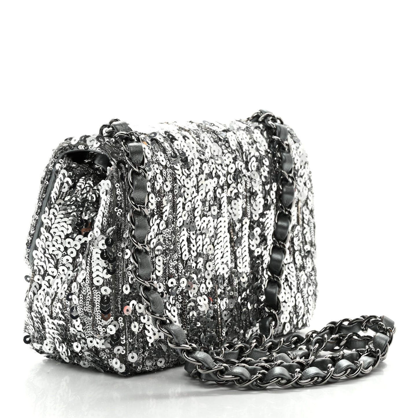 Sequin Mini Square Flap Silver