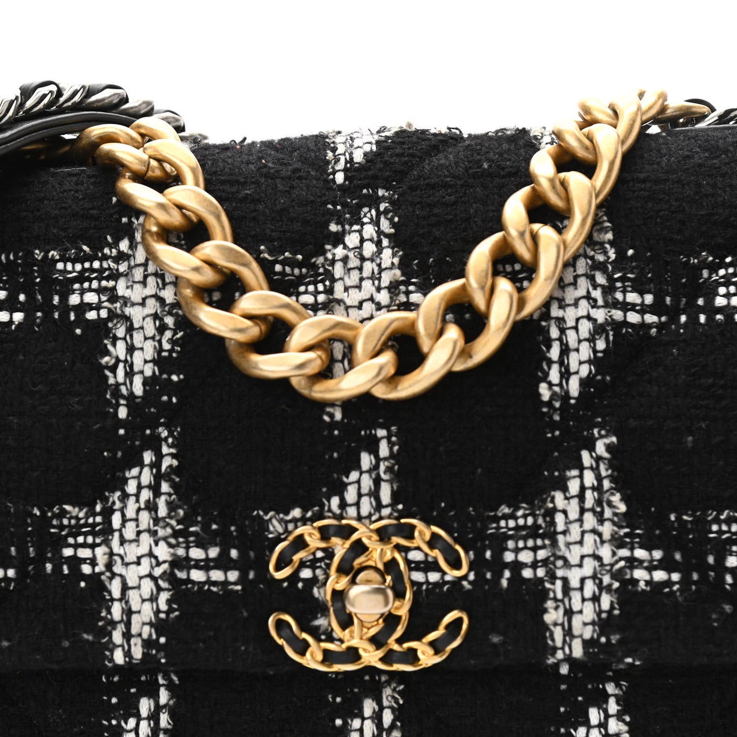 Tweed Quilted Large Chanel 19 Flap Black White