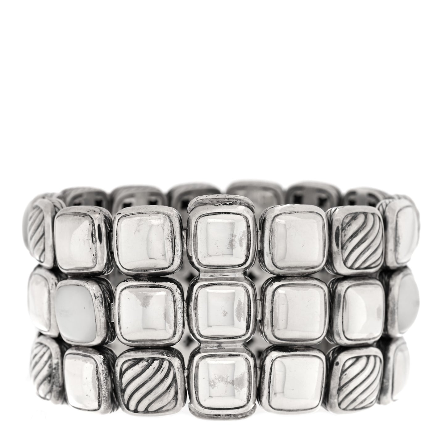 Sterling Silver Diamond Moon Quartz Chiclet Three Row Bracelet