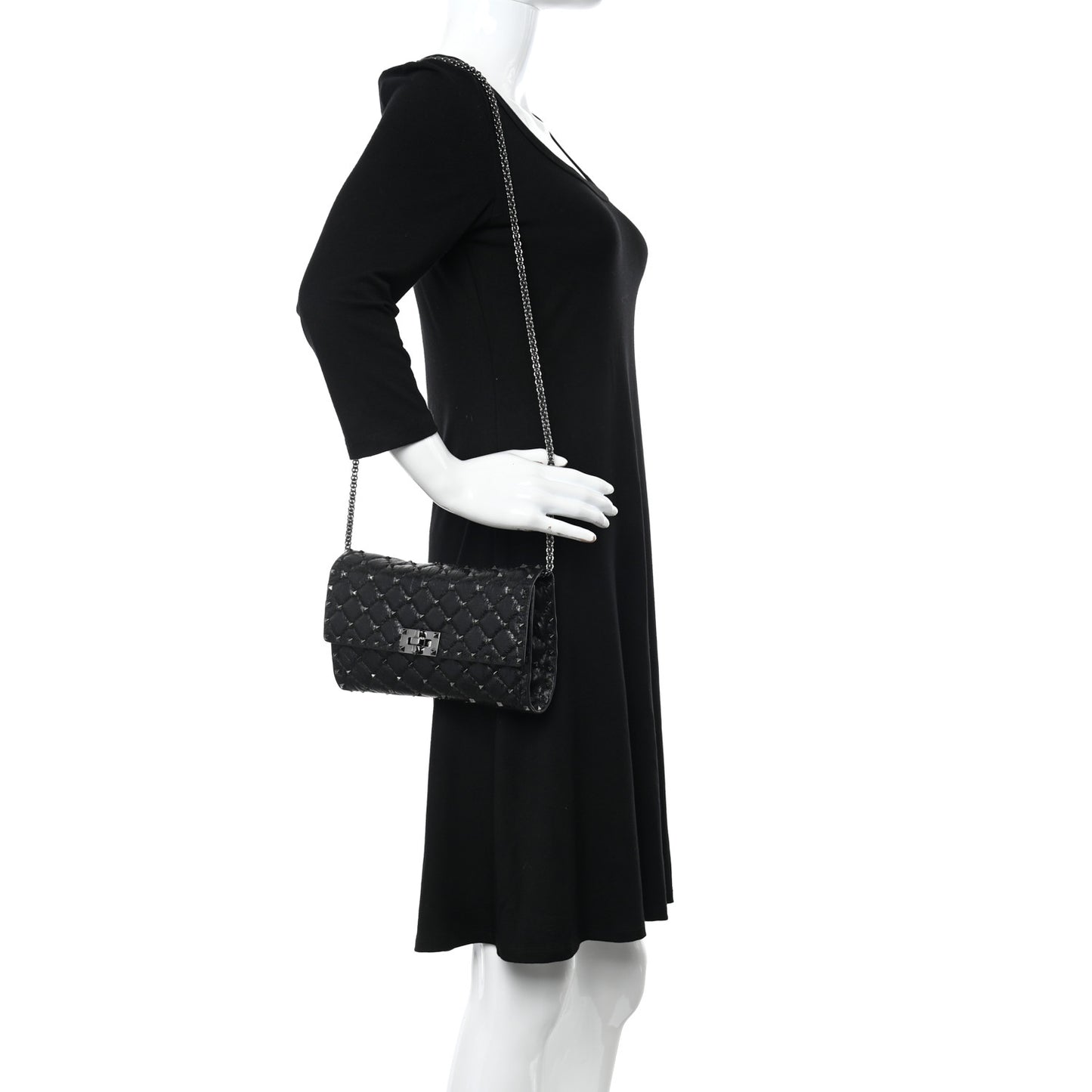 Craquele Nappa Rockstud Spike Wallet on Chain Black