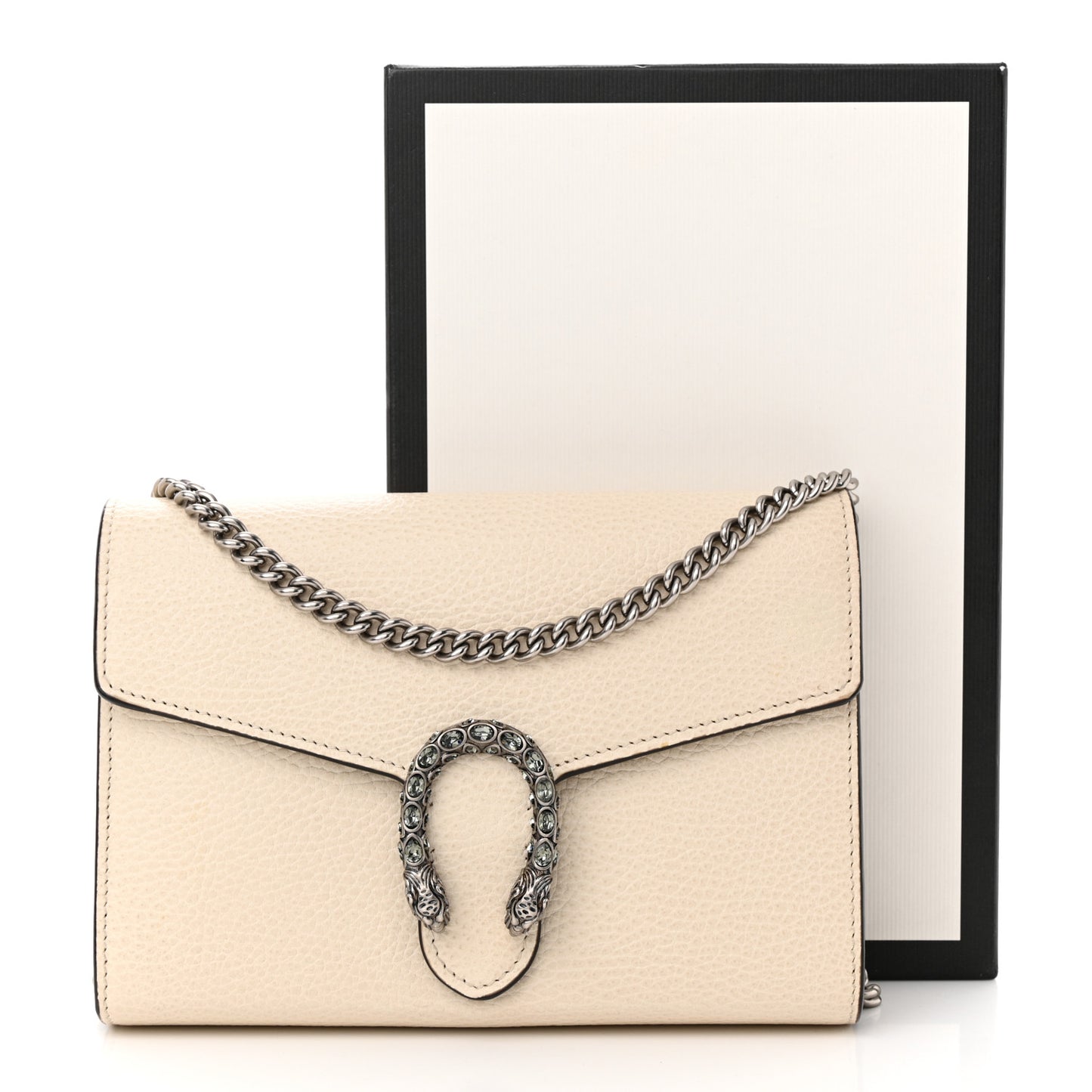 Dollar Calfskin Mini Dionysus Chain Wallet Mystic White