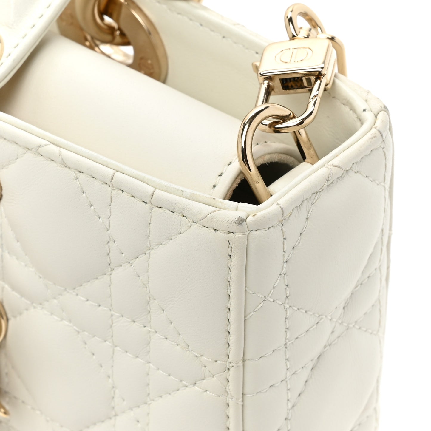 Lambskin Cannage Medium Lady D-Joy White