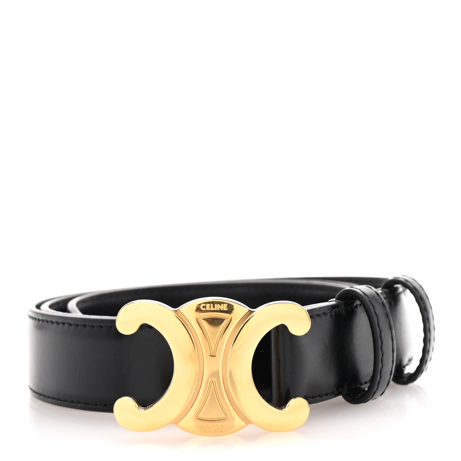 Celine Taurillon Calfskin Medium Triomphe Belt 80 32 Black 