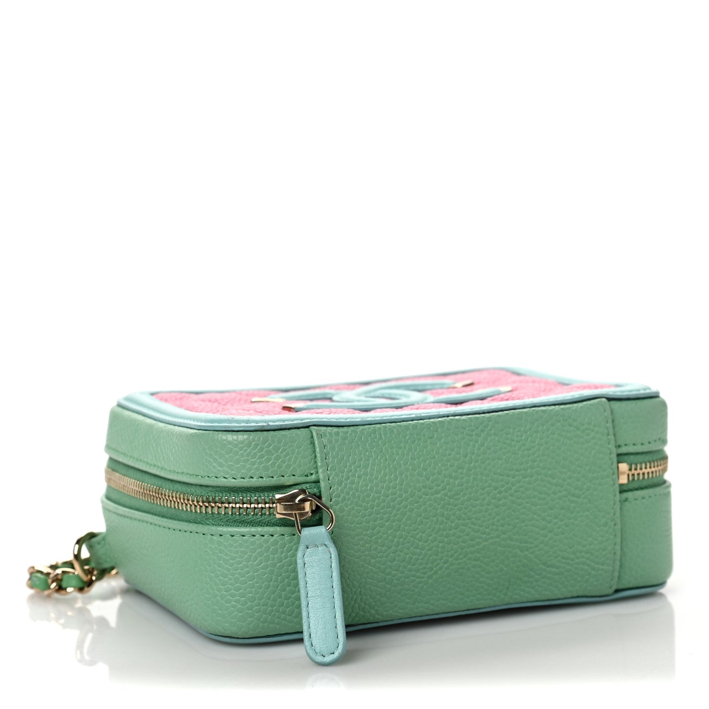 Caviar Quilted Filigree Vanity Clutch With Chain Pink Light Blue Green