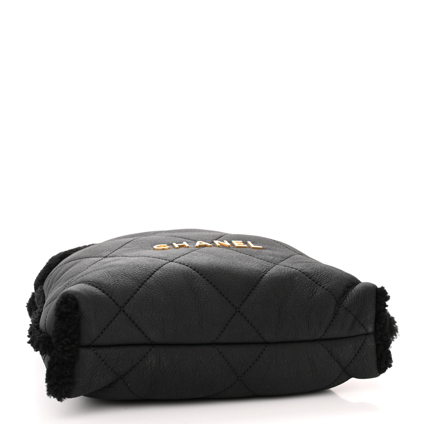 Shearling Aged Lambskin Quilted Small Chanel 22 Black