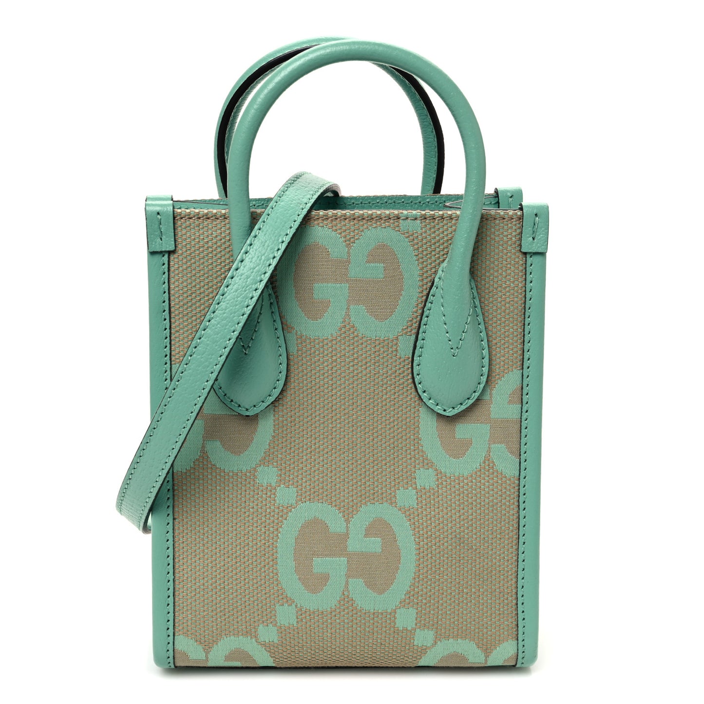 Monogram Jumbo GG Textured Dollar Calfskin Mini Tote Bag Pepperlight Mint