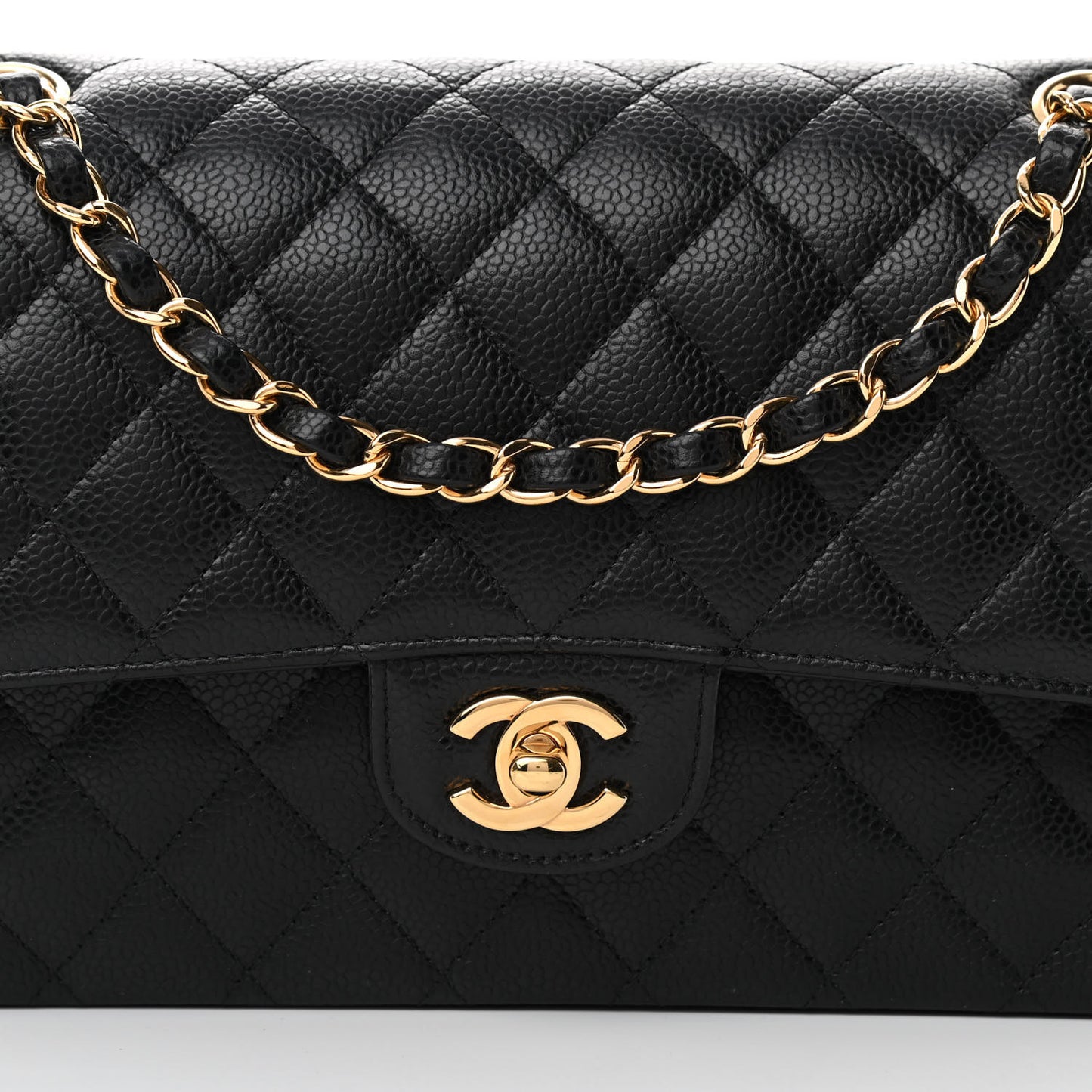 Caviar Quilted Medium Double Flap Black