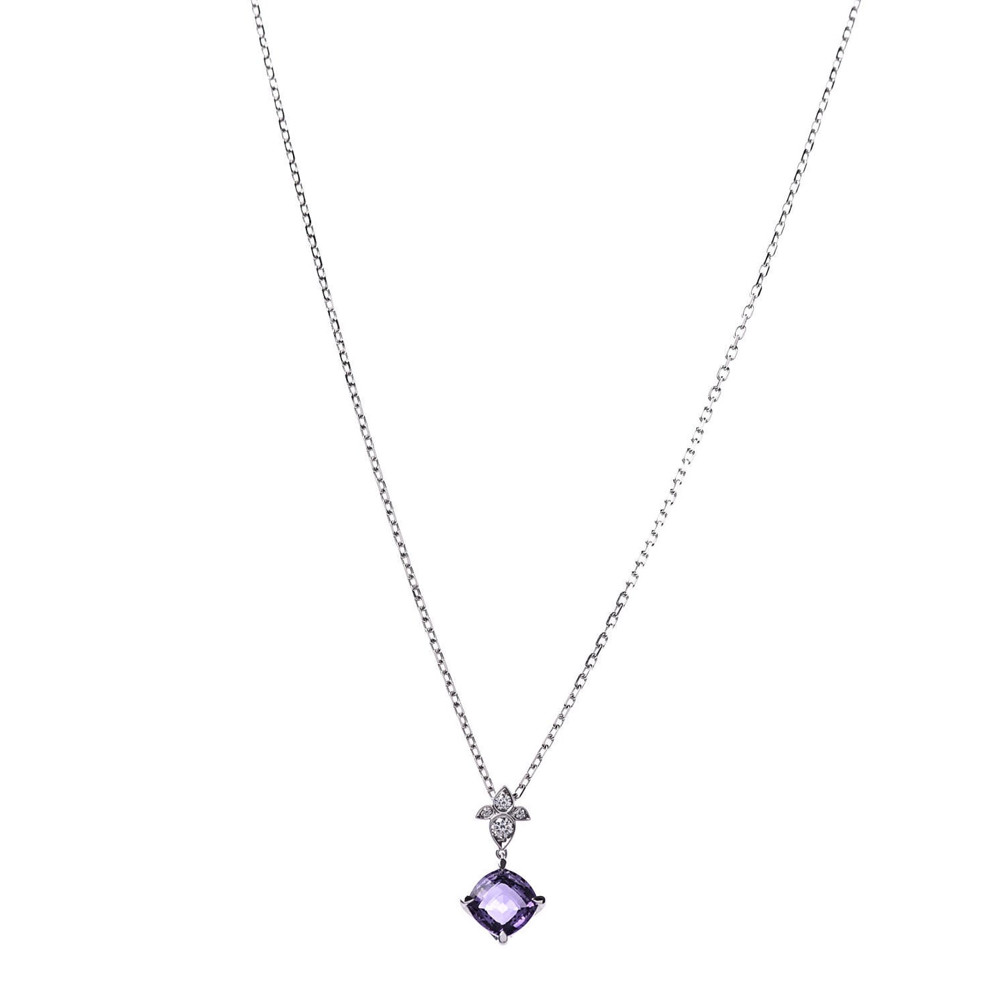 18K White Gold Diamond Amethyst Hindu Mysterieuse Pendant Necklace