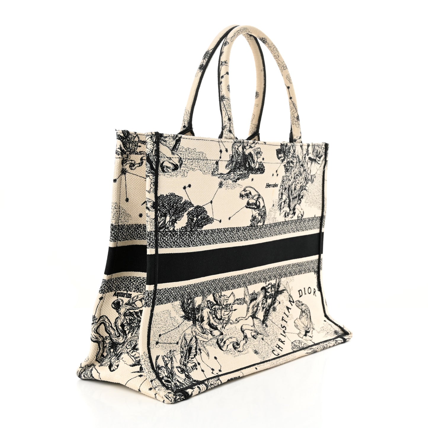 Canvas Embroidered Large Zodiac Toile De Jouy Book Tote Latte