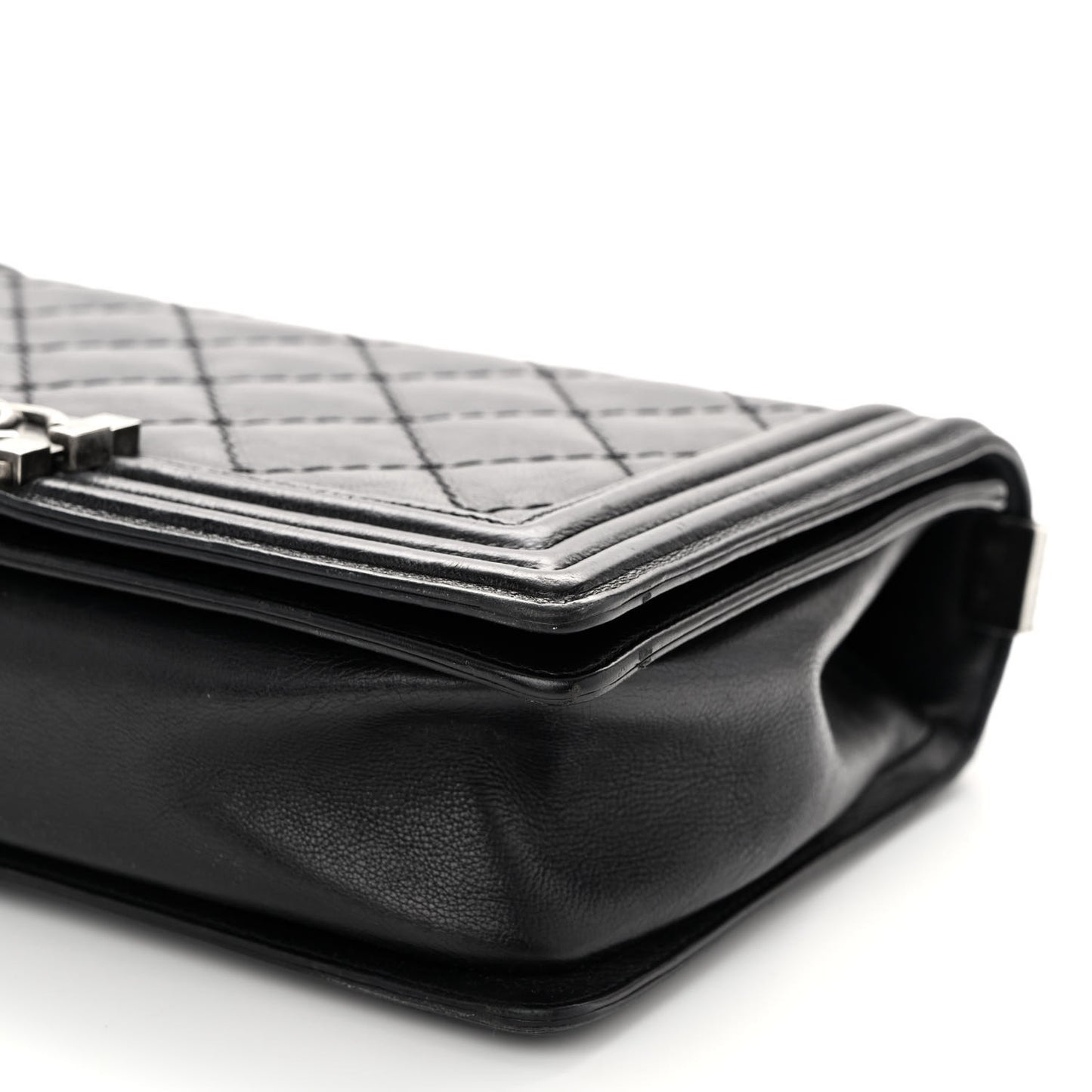 Calfskin Double Stitch Medium Boy Flap Black