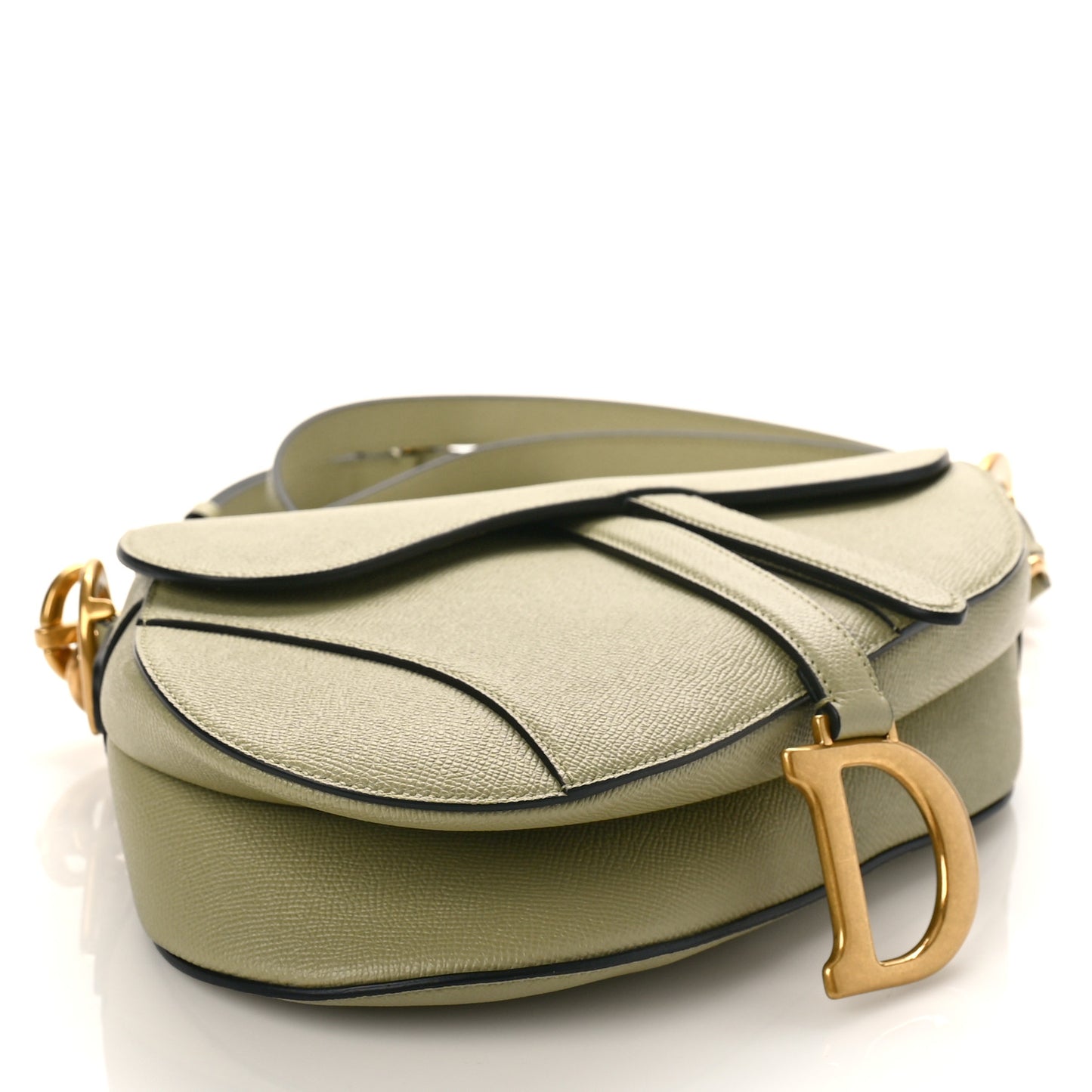 Grained Calfskin Saddle Bag With Strap Green