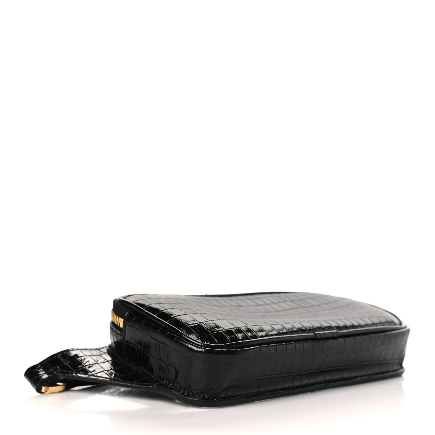 Calfskin Crocodile Embossed Small Zip Belt Bag Black
