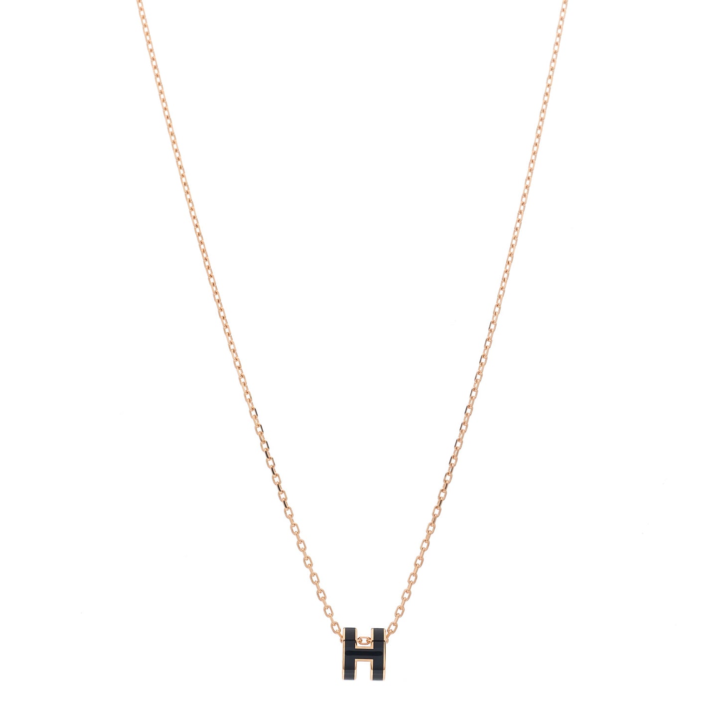 Lacquered Rose Gold Mini Pop H Pendant Necklace Black