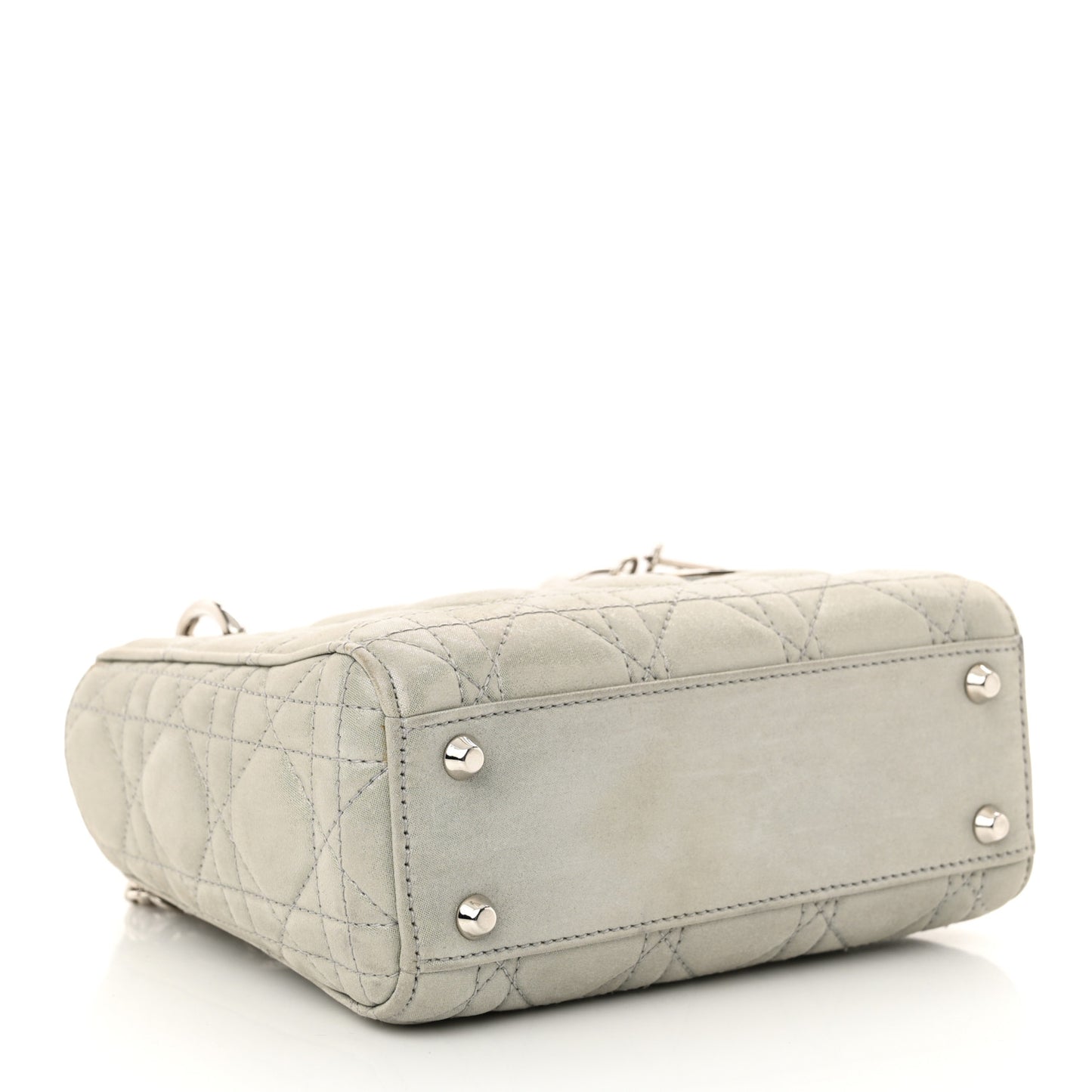 Metallic Lambskin Cannage Mini Lady Dior Silver