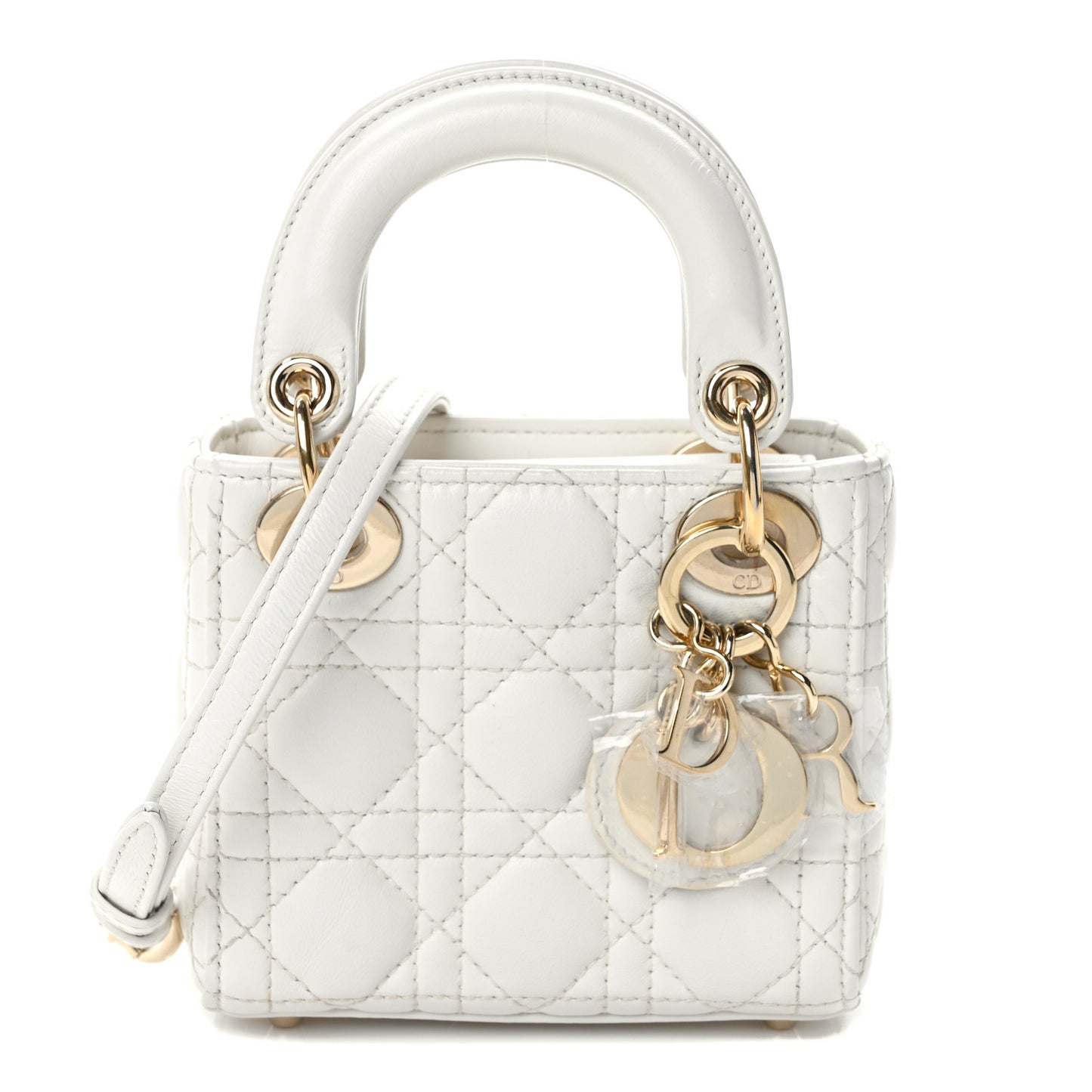 CHRISTIAN DIOR Lambskin Cannage Micro Lady Dior White