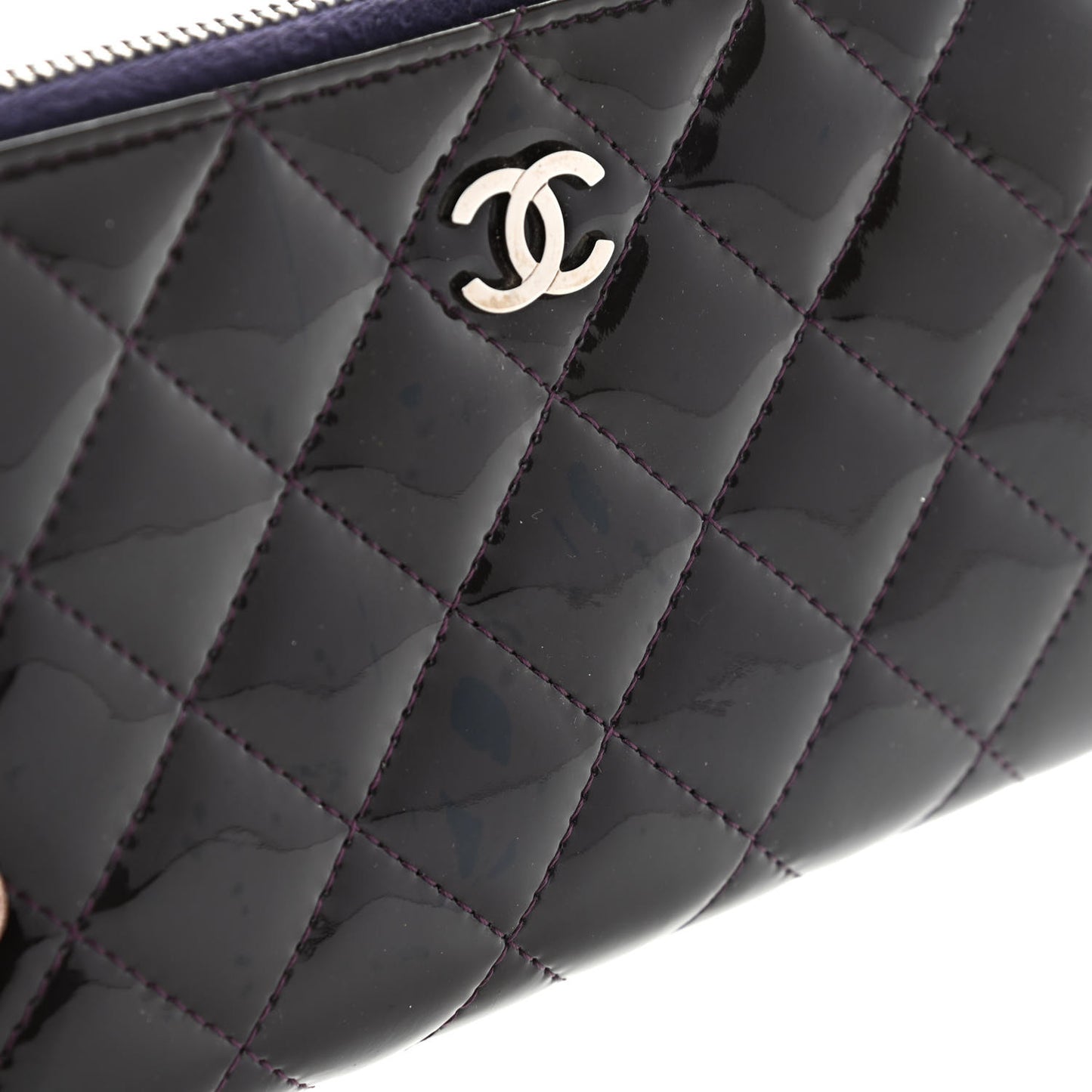 Patent Quilted Small Zip Around Wallet Dark Purple