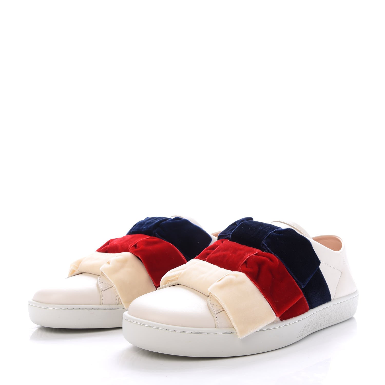 Gucci Calfskin Velvet Womens Bow Ace Sneakers 37 White 3 of 10