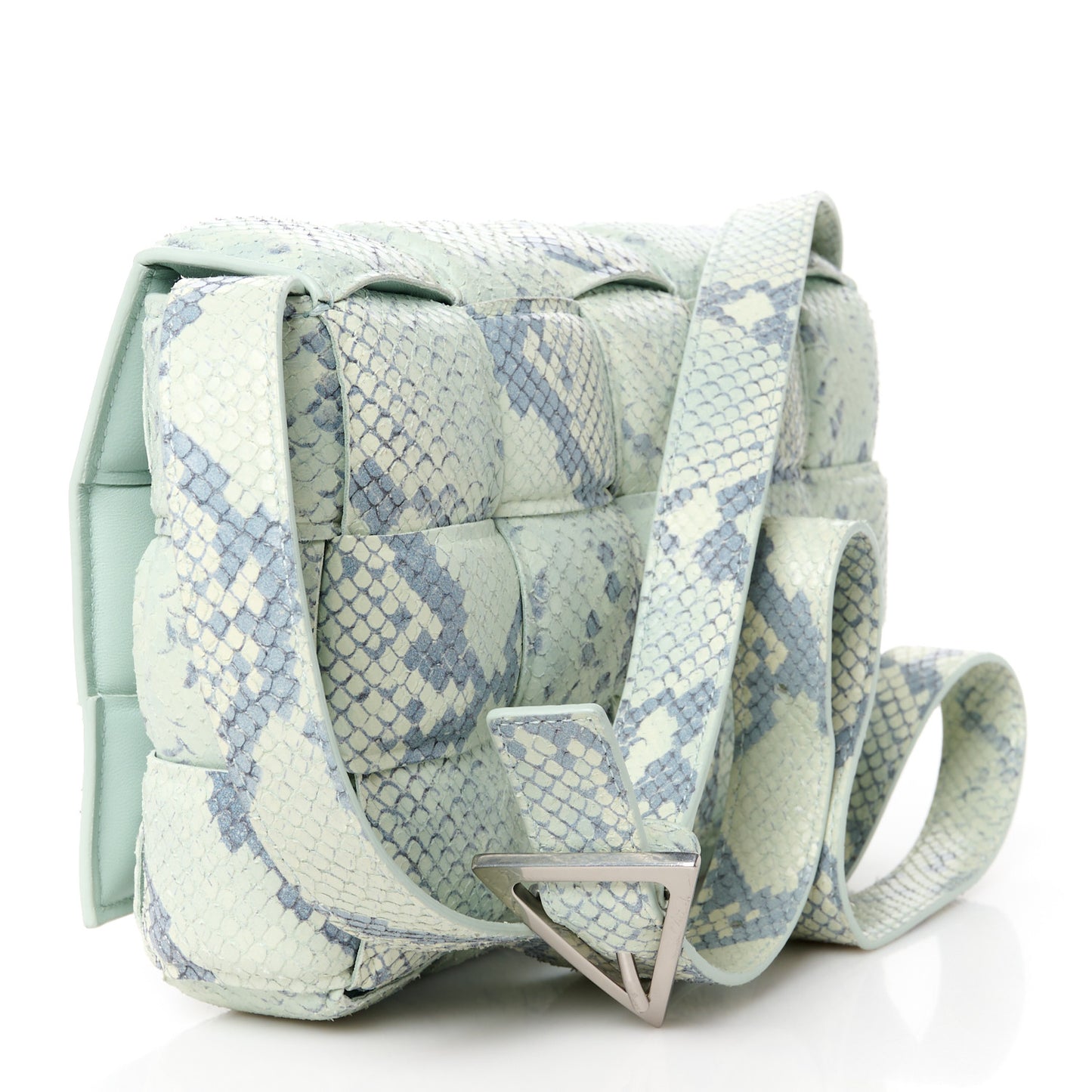 Goatskin Python Embossed Padded Cassette Crossbody Bag Dew Black Silver