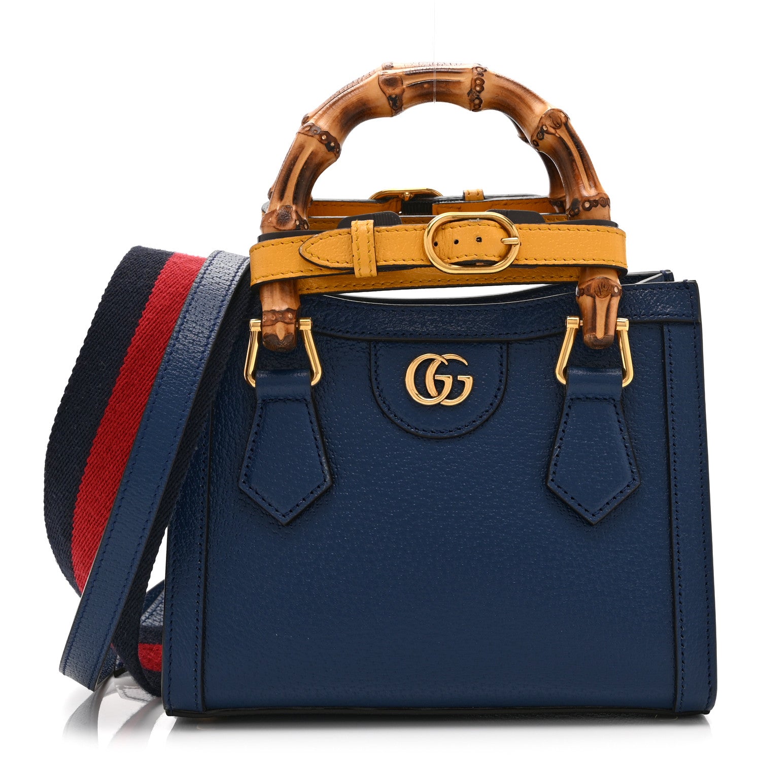 Gucci Textured Dollar Calfskin Web Mini Diana Tote Bag Royal Crop