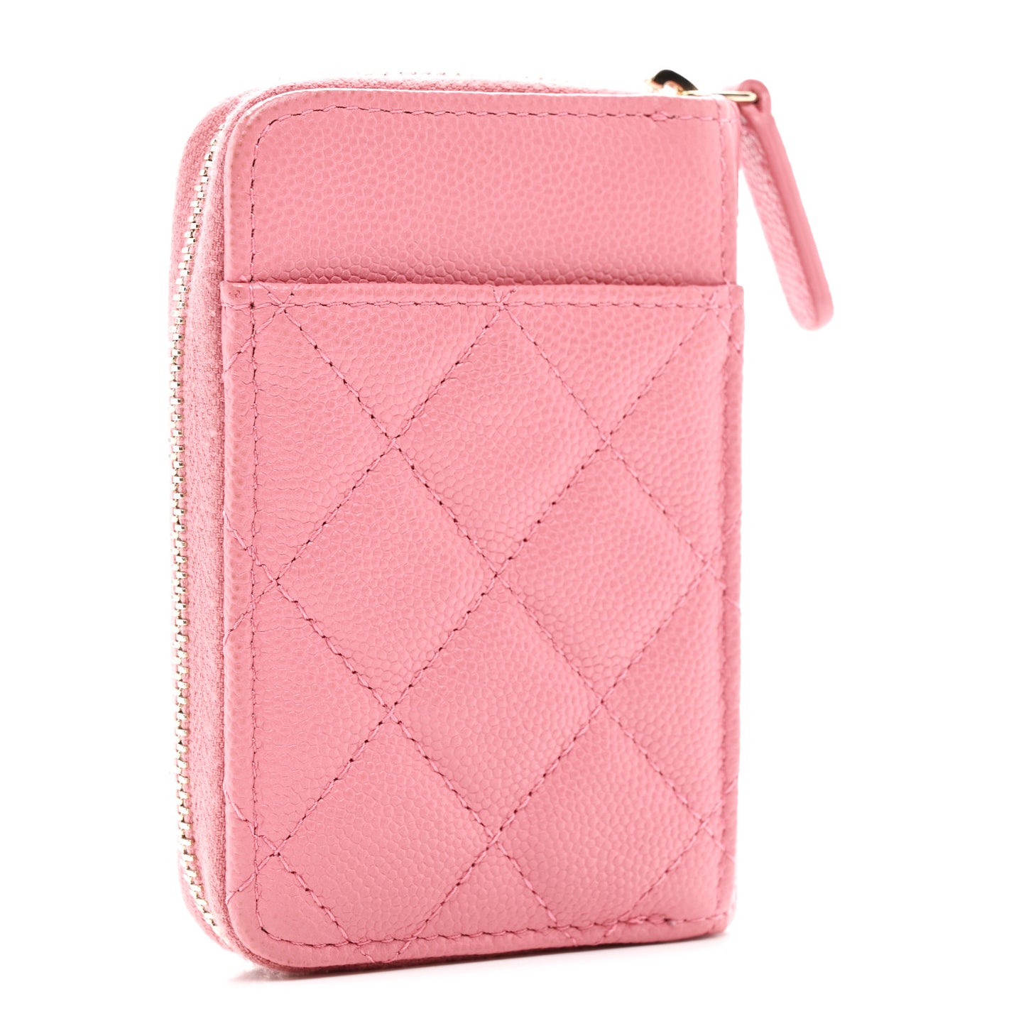 Caviar Quilted Zip Card Holder Pink