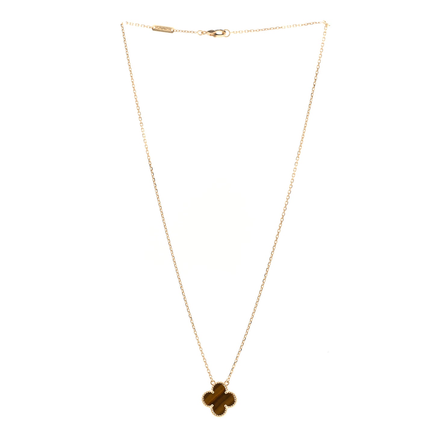 18K Yellow Gold Tiger Eye Vintage Alhambra Pendant Necklace