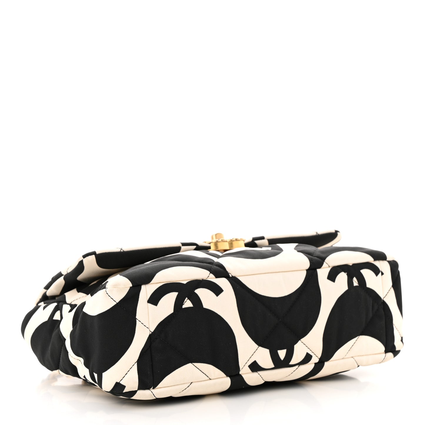 Fabric Printed Large Chanel 19 Flap Black Ecru