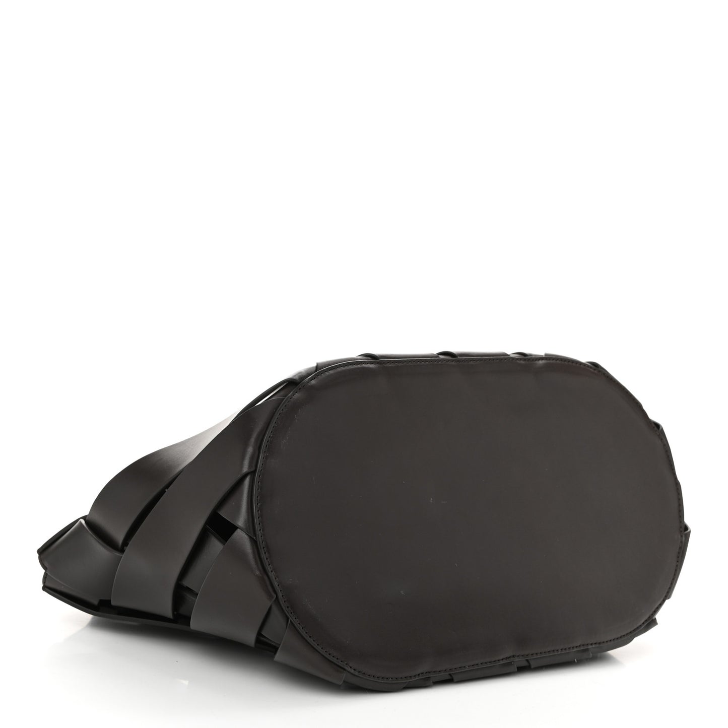 Calfskin V Woven Drawstring Tote Dark Brown