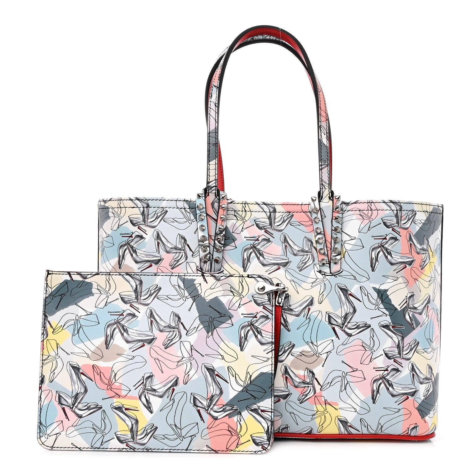 Christian Louboutin Calfskin Small Paris Shoes Cabata Tote Blue Multicolor 1 of 11