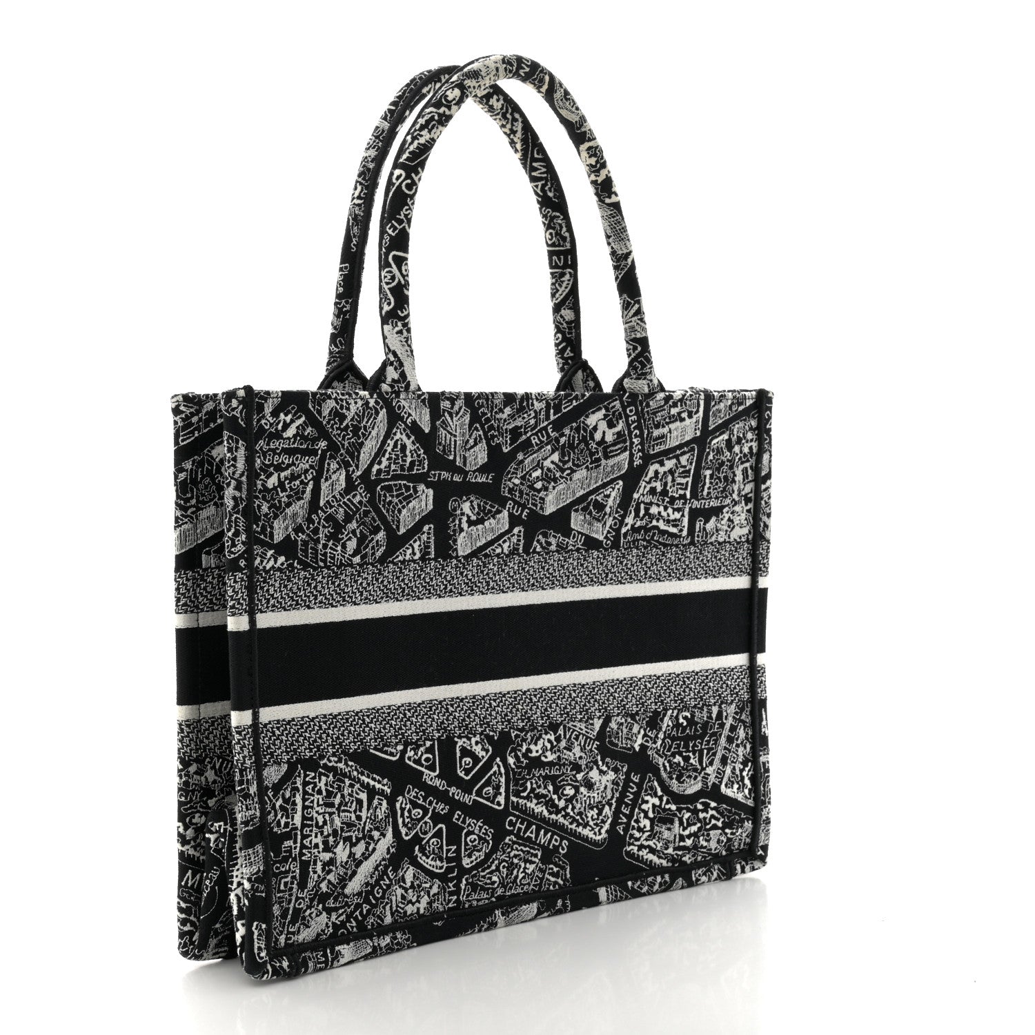 Christian Dior Canvas Embroidered Medium Plan De Paris Book Tote Black White 3 of 10