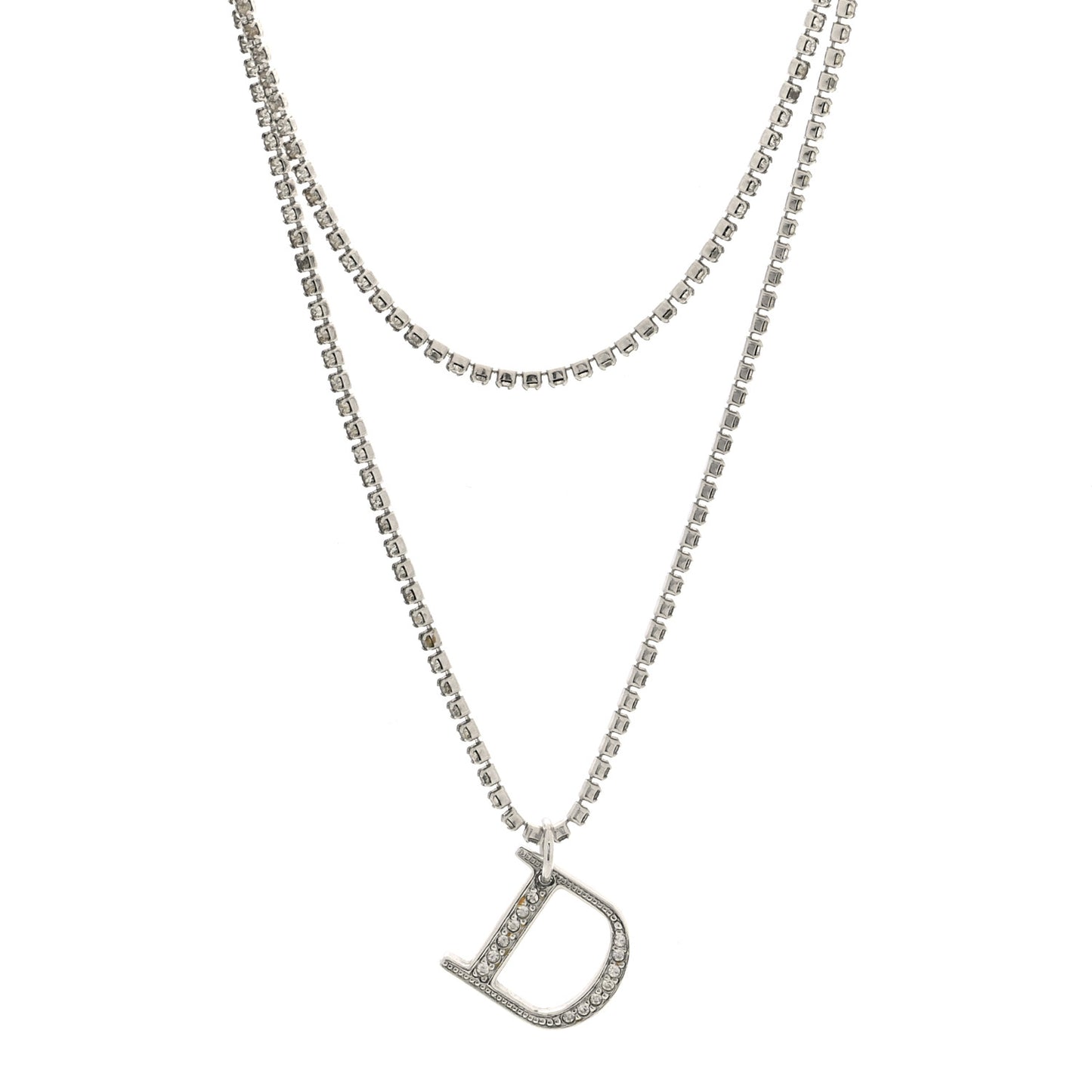 Crystal D Double Chain Necklace Silver