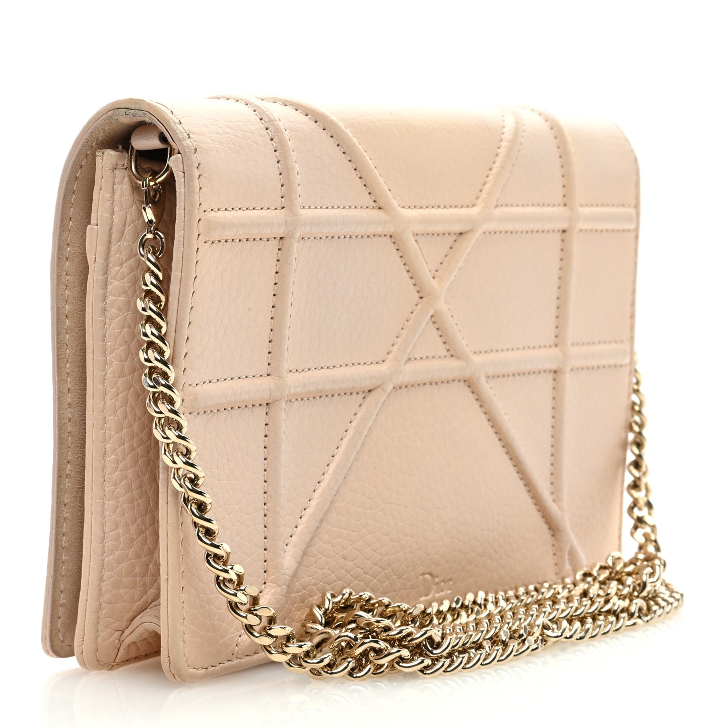 Grained Calfskin Diorama Wallet on Chain Pouch Rose Poudre