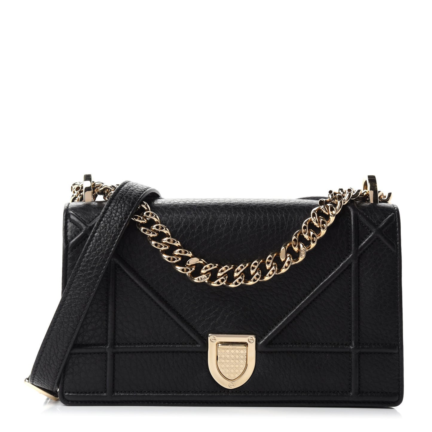Grained Calfskin Small Diorama Flap Bag Black