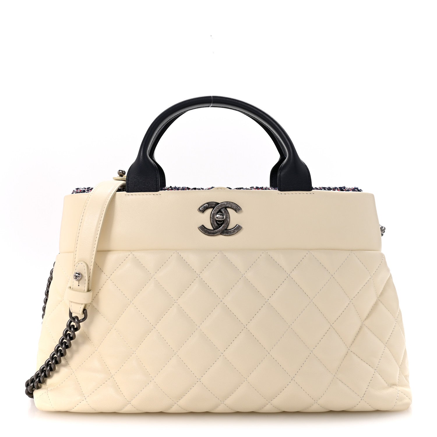 Chanel Calfskin Tweed Quilted Large Portobello Tote White