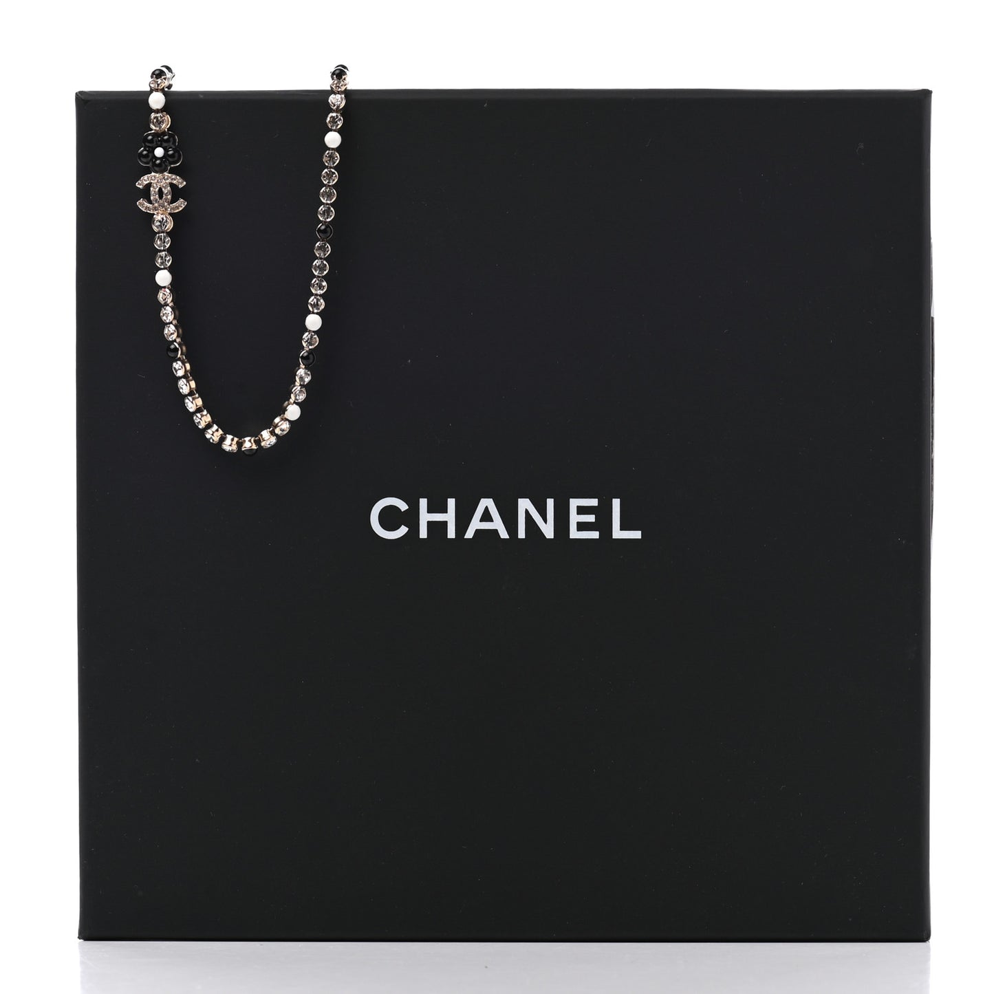 Crystal Pearl Glass Beaded CC Short Necklace Gold White Black