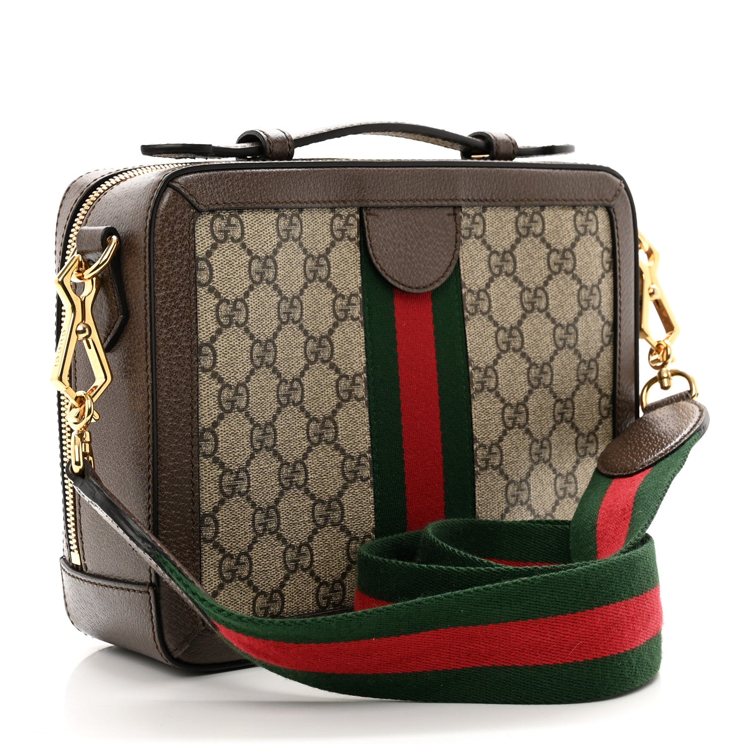 Gucci GG Supreme Monogram Web Small Ophidia Top Handle Shoulder Bag Brown 3 of 11