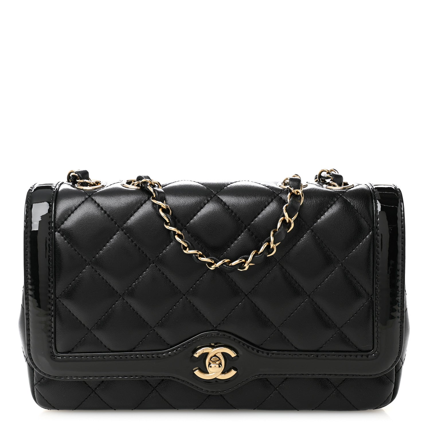 Chanel Lambskin Patent Calfskin Quilted Small Flap Bag Black