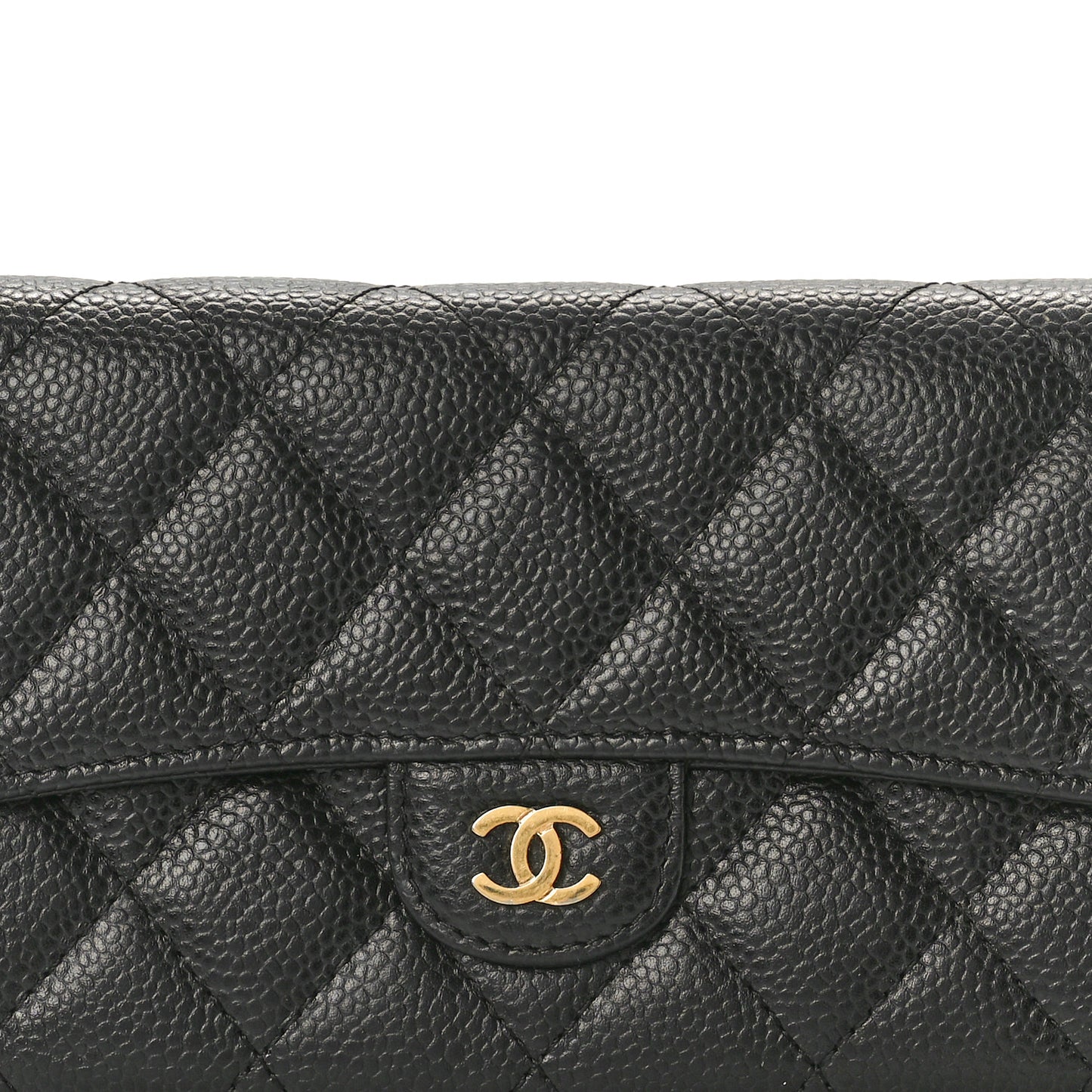 Caviar Quilted Large Gusset Flap Wallet Black
